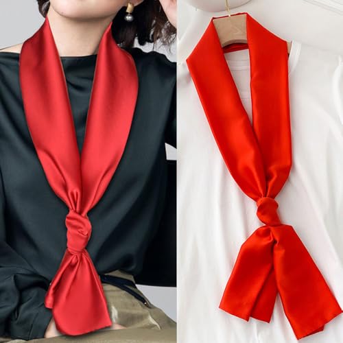 Long Satin Scarf Solid Color Neckties Neck Scarf Belt for Women2