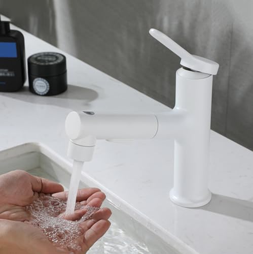 Robinet de salle de bains extractible blanc pour simplifier la routine beauté et le nettoyage