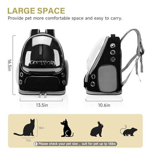 Image of Cat Backpack Carrier Expandable Pet Carrier Backpack for Small Medium Cats Fit Up to 18 Lbs, Foldable Puppy Backpack Carrier for Travel, Hiking (Black, 11L x 16.5W x 13.4H)