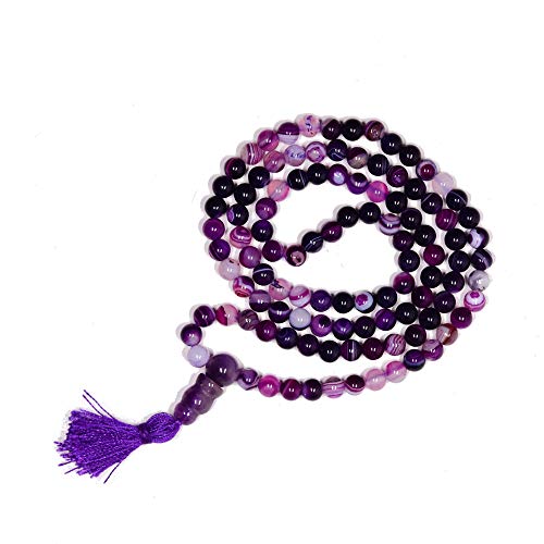 Mala 108 agate naturelle : collier d'amour et de positivité violet
