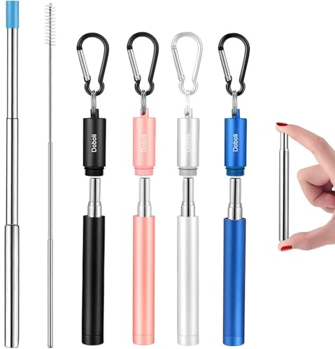 4 Pack Collapsible Stainless Steel Reusable Metal Straws