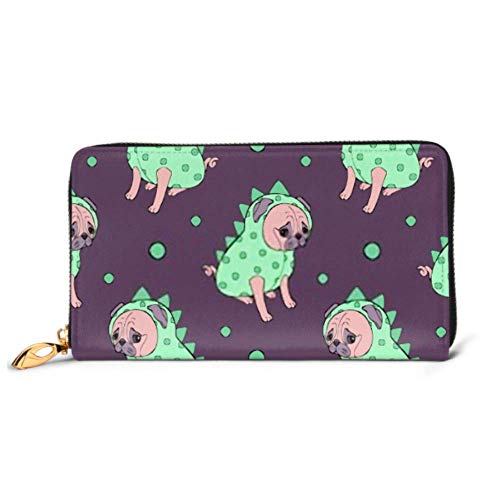 Preisvergleich Produktbild JHGFG Mode Handtasche Reißverschluss Brieftasche Nahtloser Mops Welpe Illustration Kinder Hund Telefon Clutch Geldbörse Abendkupplung Blocking Leder Brieftasche Multi Card Organiz