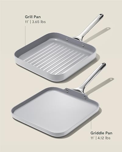 Caraway Square Griddle Pan - 11” Square Pan - Non-Stick Ceramic Coated - Non Toxic, PTFE & PFOA Free - Oven Safe & Compatible with All Stovetops - Cream - Thumbnail 3
