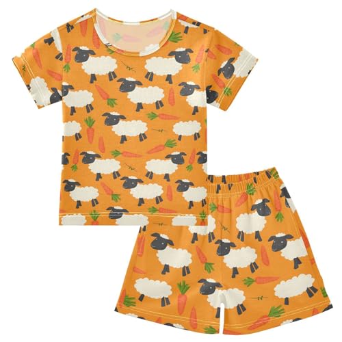 ALAZA Sheep Carrot Yellow Pajamas Short Sleeve 2 Piece Sleepwear Top and Bottom Pajama Set Unisex