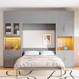 Full Size Murphy Bed with Storage Cabinets, Wall Bed with Extendable Desk