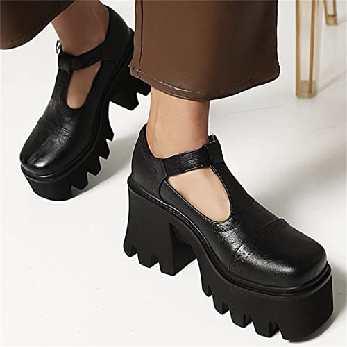 SHEMEE Women Platform Chunky Heel Mary Jane Pumps Vintage Square Toe Buckle Block High Heeled Gothic Shoes4