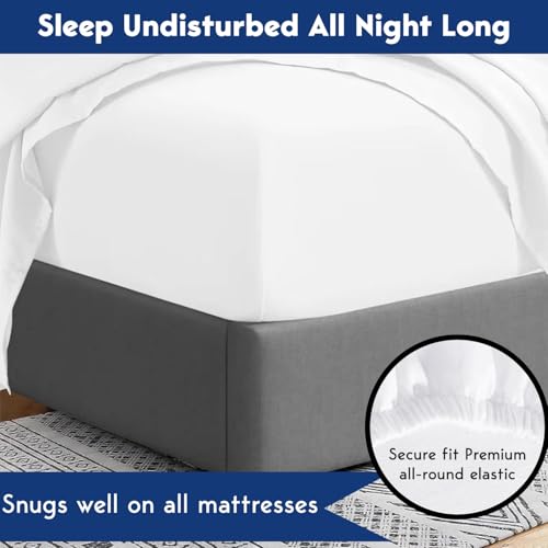 Image of Elastic Fitted Bedsheet King Size Bed with 2-Pillow Covers 100% Egyptian Cotton Fits 1000 TC Soft & Breathable Luxurious Bedrooms and Hotels Use (White) (Size: 75x72 Inch)