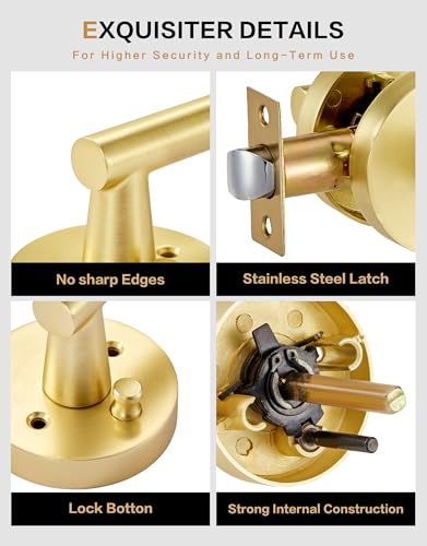 Image of Lethato 6 Packs Gold Interior Door Handle, Brushed Gold Door Handles Interior, Heavy Duty Interior Bedroom Lever Door Handle for Bathroom