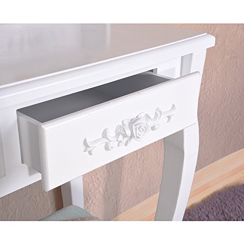 PALDIN White Dressing Table, Modern Makeup Table 4-Drawer Vanity Dresser Set With Stool & Oval Mirror Bedroom Dresser, Size: h 136cm x w 75cm x d 40cm. (White) - Image 4