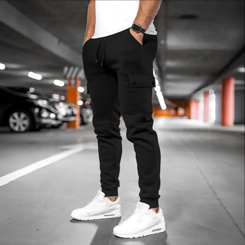Aryapyper Men's Workwear Sweatpants Loose-Fitting Casual Multi-Pocket Cuffed Fitness Sports Elastic Waistband with Drawstring3