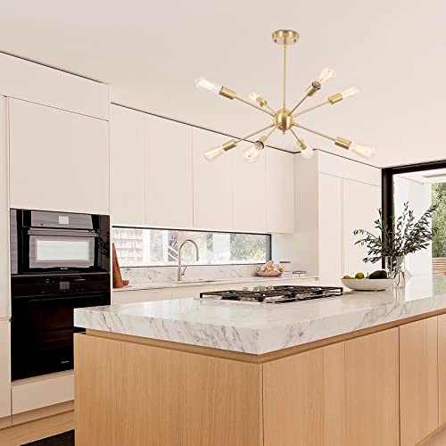 Puming Sputnik Chandelier, 8-Light Modern Pendant Lighting Metal Ceiling Light Fixture Brushed Brass Mid Century Ceiling Light Adjustable Height For Living Room Bedroom Dining Room Island Bar #TOP4