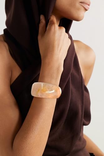 WOWORAMA Colorful Resin Acrylic Bangle Bracelets for Women Geometric Chunky Mottled Acetate Resin Bangles Wide Acrylic Plastic Bracelets Statement Jewelry