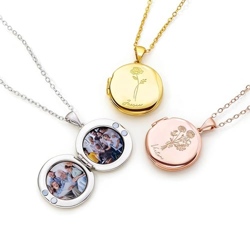 Collier médaillon gravé en argent sterling 925 avec photos et motifs floraux ciselés