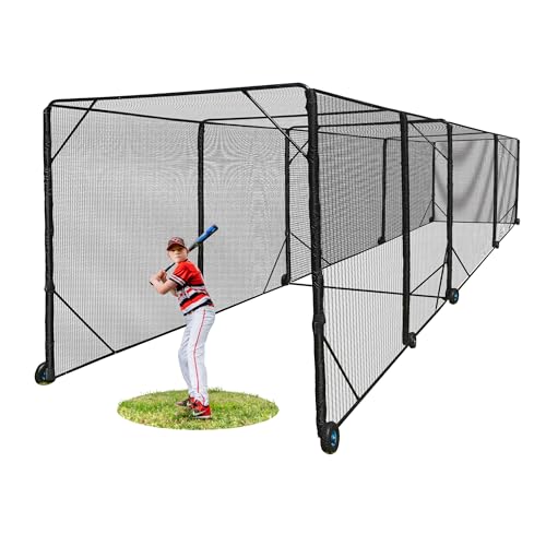 Heavy Duty Baseball & Softball Batting Cage with Wheels – Commercial-Grade Portable Batting Cage for Backyard, Driveway, Training & Club Use | Heavy Steel Frame, Wheels Included | Easy Setup (40 FT)
