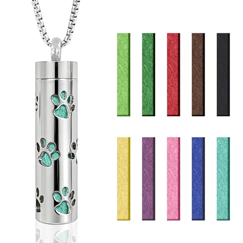 ELNX Collier Huile Essentielle | Collier Aromathérapie Diffuseur en Acier Inoxydable avec 10 Tampons de Parfum Pendentif Bijoux Cadeau pour Femmes et Hommes...