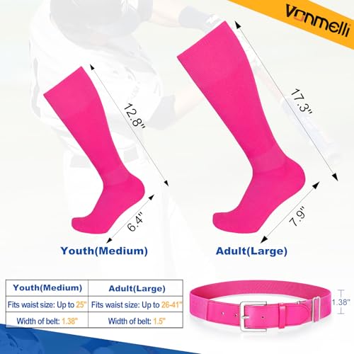 VONMELLI Youth Baseball Socks and Belt Combo, Elastic Softball Belt and Socks for Boys and Adult (2 Pairs of Socks & 1 Belt)3