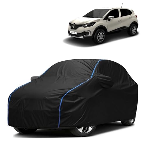 Image of Kerwa Car Body Cover Waterproof Compatible with Renault Captur | Scratch Proof, Anti-Dust, UV Protection with Windproof Buckle Strap and Mirror Pockets, Bottom Elastic Fitted-Black