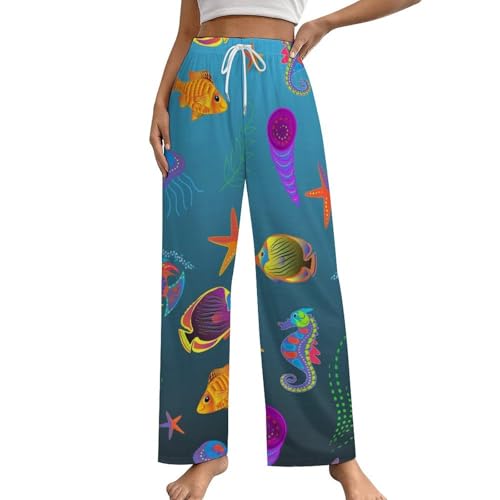 Pantalon de pyjama femme imprimé marin avec poches latérales vêtement de nuit S