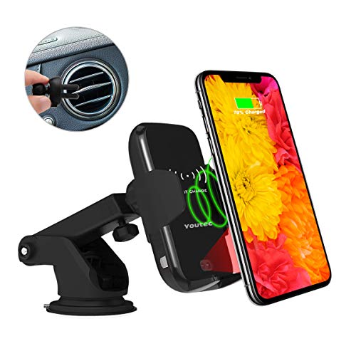 Fast Wireless Car Charger, Youtec Qi Car Charger Mount, 10W Infrared Sensing Auto Clamping Phone Charging Pad Holder Compatible for iPhone XS/Max/XR/X/8/8 Plus, Samsung Galaxy S9/S9+,S8/S8+,Note 8 5