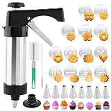Stainless Steel Cookies Press, Cookie Press Gun Kit, Spritz Maker With 8 Piping Tips and 13 Discs for DIY Biscuit for DIY Biscuit Cake Dessert Making(Sliver,Size:8.66inch)