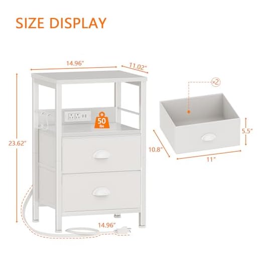 Furologee Nightstand with Charging Station