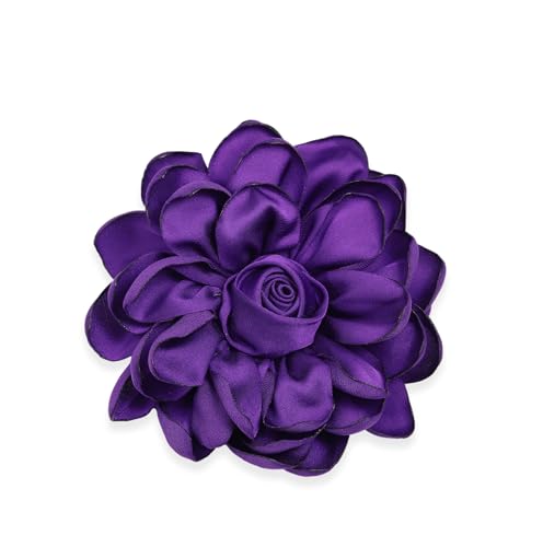 Dainty Satin Rose Flower Brooch Pins for Women Delicate Large Camellia Pins Shawl Clips Duckbill Clips Wedding Prom Banquet Party Jewelry Gift-Purple