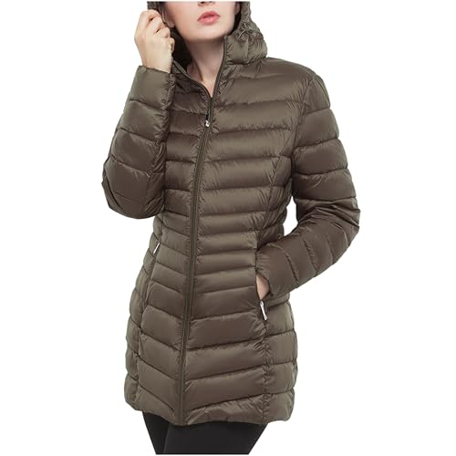 Rokka&Rolla Women's Lightweight Packable Puffer Jacket Water-Resistant Hooded Winter Long Coat