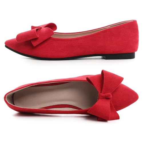 Image of TN TANGNEST Flats Shoes Women Comfort Casual Loafers | Classic Pointed Toe Bowknot Flats Cute Slip On Flats, Wear to Work Travel Walk