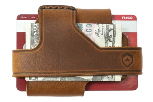 Image of Trayvax Contour Lite Wallet, RFID Front Pocket Money and Credit Card Holder, Minimalist Slim Leather Metal Wallet for Men and Women, Titanium Tobacco Brown