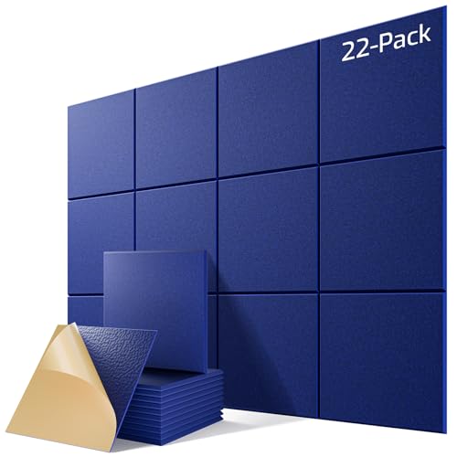 Image of 22 Pack Self-Adhesive Acoustic Panels, 12 inch X 12 inch X 0.4 inch High-Density Sound Proof Foam Panels for Walls, Soundproof Wall Panels for Home & Office (Blue)