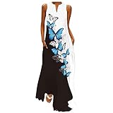 Maxi Dress for Women Summer Beach Vocation 2023 Butterfly Floral Printed Casual Long Dresses Crewnec