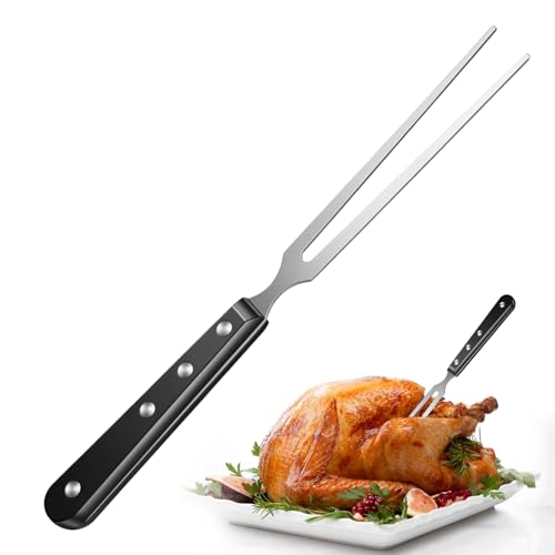 Meat Carving Cooking Fork - Heavy Duty Stainless Steel Two Prong Fork for BBQ 11 Inch Long Metal Cooking Forks for Grilling with Wooden Handle