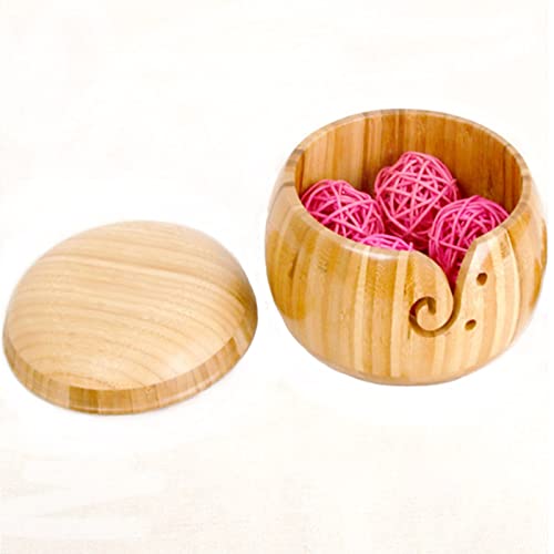 Image of Joyeee Bamboo Yarn Bowl with Removable Lid, Handmade Yarn Holder for Knitting and Crochet, Carbonized Brown Bowl Box, Smooth Surface, Easy to Carry Knitting Bowls, Crochet Holder, 5.9 *3.5 inch #6