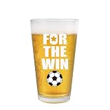 Jogskeor World Soccer Cup Themed Beer Pint Glass 16oz, For the Win Beer Glass for Men Sport Fans, Soccer Lovers Gifts