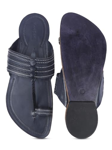 Image of KORAKARI Men Kolhapuri Chappal Handcrafted Sandal Smooth and Comfortable Flip Flops Slipper Stylish Anti Slip Design Genuine Leather Traditional Footwear.
