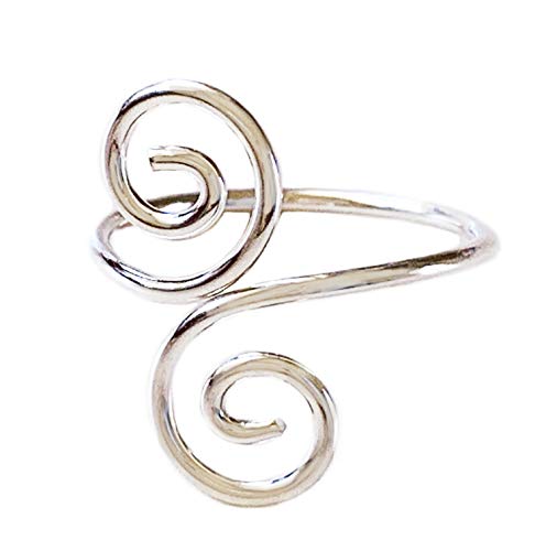 Double Swirl .925 Sterling Silver Adjustable Ring | For Toe, Knuckle, or Midi Ring | Easy Fit Spiral Design