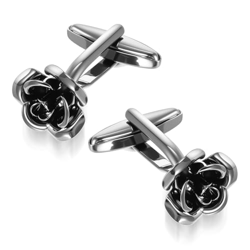 Ouligay Black Rose Cufflinks for Men Cuff Links Classic Shirt Cufflinks Tuxedo Cuff links for Shirt Wedding Business Gift for Son, Father, Husband, Anniversary, Birthday