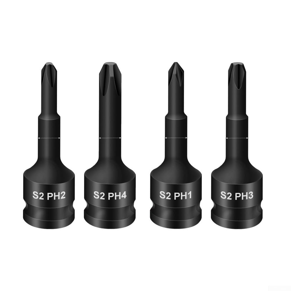 4pcs Socket, 3/8 Inch Cross Screwdriver for IMPACT Drive Socket Adapter Head PH1 PH2 PH3 PH4