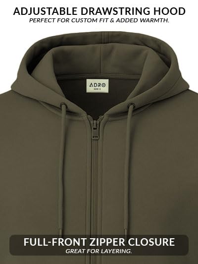 Image of ADRO Men's Regular Fit Zip-Up Hoodie for man | 320 GSM Cotton Poly Fleece Zipper Sweatshirt with Soft Fabric & Printed Hoodies