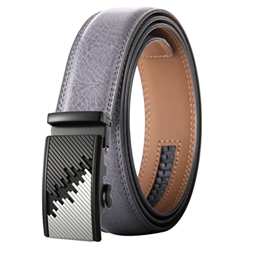 Gray Belt for Men Leather Automatic Buckle Cowhide Casual Business Dress Belts (Color : A Size : 125cm) (A 110cm)