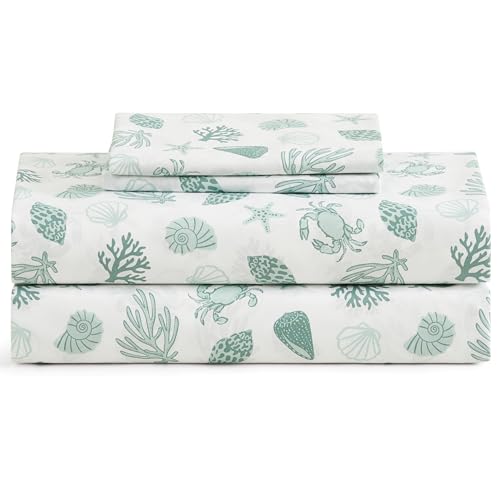 Image of Caribbean Joe Queen Coastal Print Microfiber Sheet Set, Beachy Cove