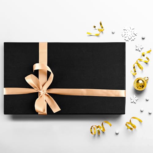 Image of LIFELUM Black Gift Box with Magnetic Lids for Presents, 14 inchx8.5 inchx4.5 inch | with Ribbon, Greeting Card & Shredded Filler for Men, Birthday, Christmas, Father's Day & Groomsmen, 2 Pack
