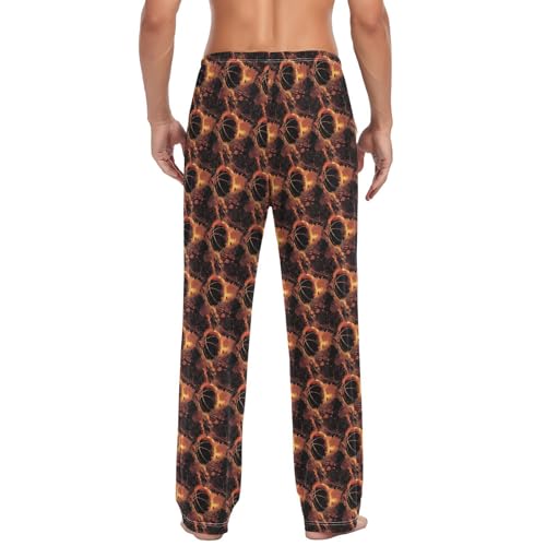 Men's Pajama Pants,Fiery Orange Basketball Lounge Lightweight Sleep Bottoms Pants with Pockets Size S-XXL2
