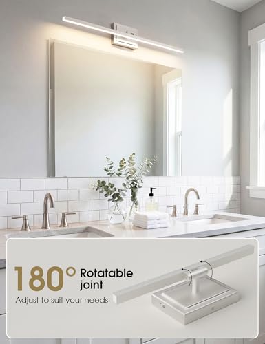 Image of VOLISUN Modern Bathroom Vanity Light 31.5 inch, Rotatable, 18W Dimmable 5CCT Led Bathroom Light Fixture Over Mirror, Brushed Nickel Bar Vanity Light for Bathroom Mirror Cabinets-ETL Certificated