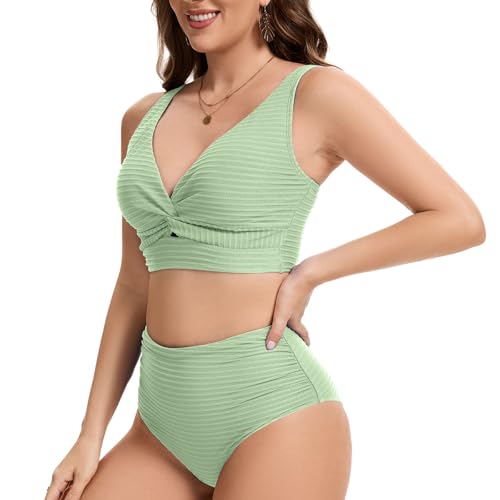 Women's High Waist Bikini Set Twist Front Textured Swimsuits Two Piece Bathing Suit Summer Beach Resort Swimwear2