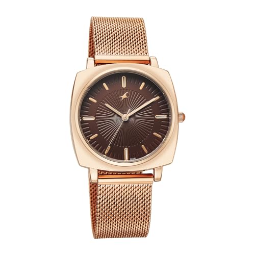 Image of Fastrack Stunners X Quartz Analog with Brown Dial Rose Gold Stainless Steel Strap Watch for Girls - 68043WM05