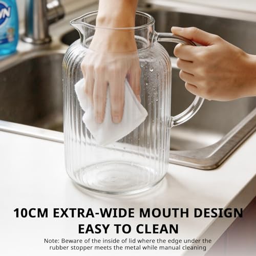Image of Bivvclaz 1 Gallon Glass Pitcher with Lid and Handle, Stripes Water Pitcher for Fridge, Borosilicate Glass Carafe for Hot /Cold Drink, Extra Large Jug for Iced Tea, Coffee, Juice, Homemade Beverage