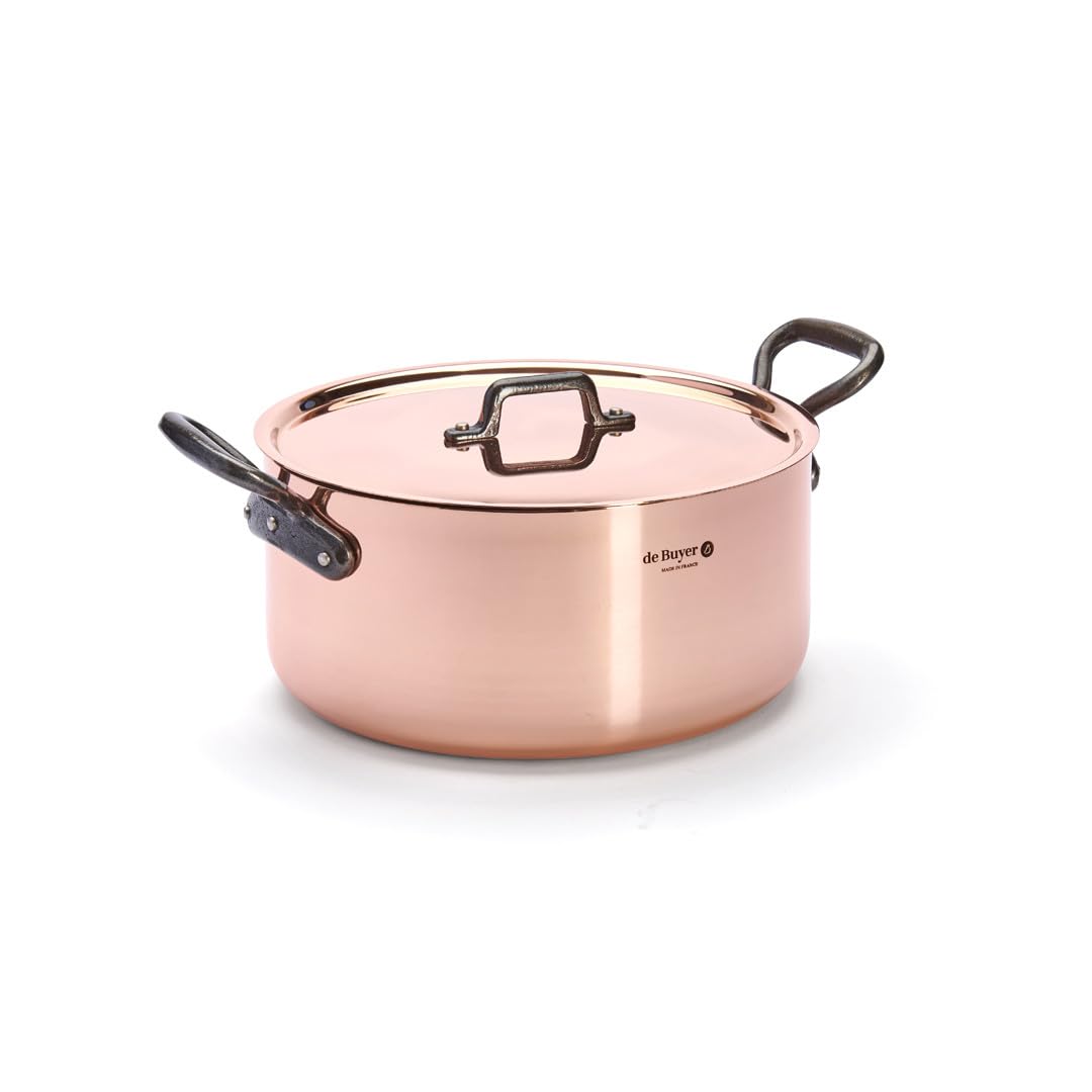 De Buyer 6466.28 Inocuivre First Class Stewpan with Lid and Cast-Iron Handles, 28 cm Diameter