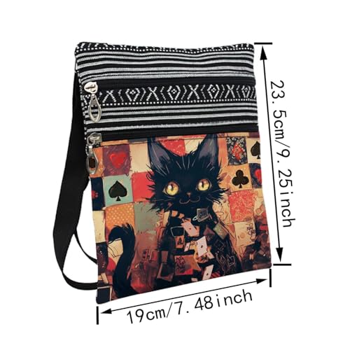 Poker Cat Messenger Bag Small Ethnic Pattern Printed Adjustable Strap Crossbody Zipper Bag Poker Cat Phone Bag Wallet Cute Shoulder Handbag for Women Friends2