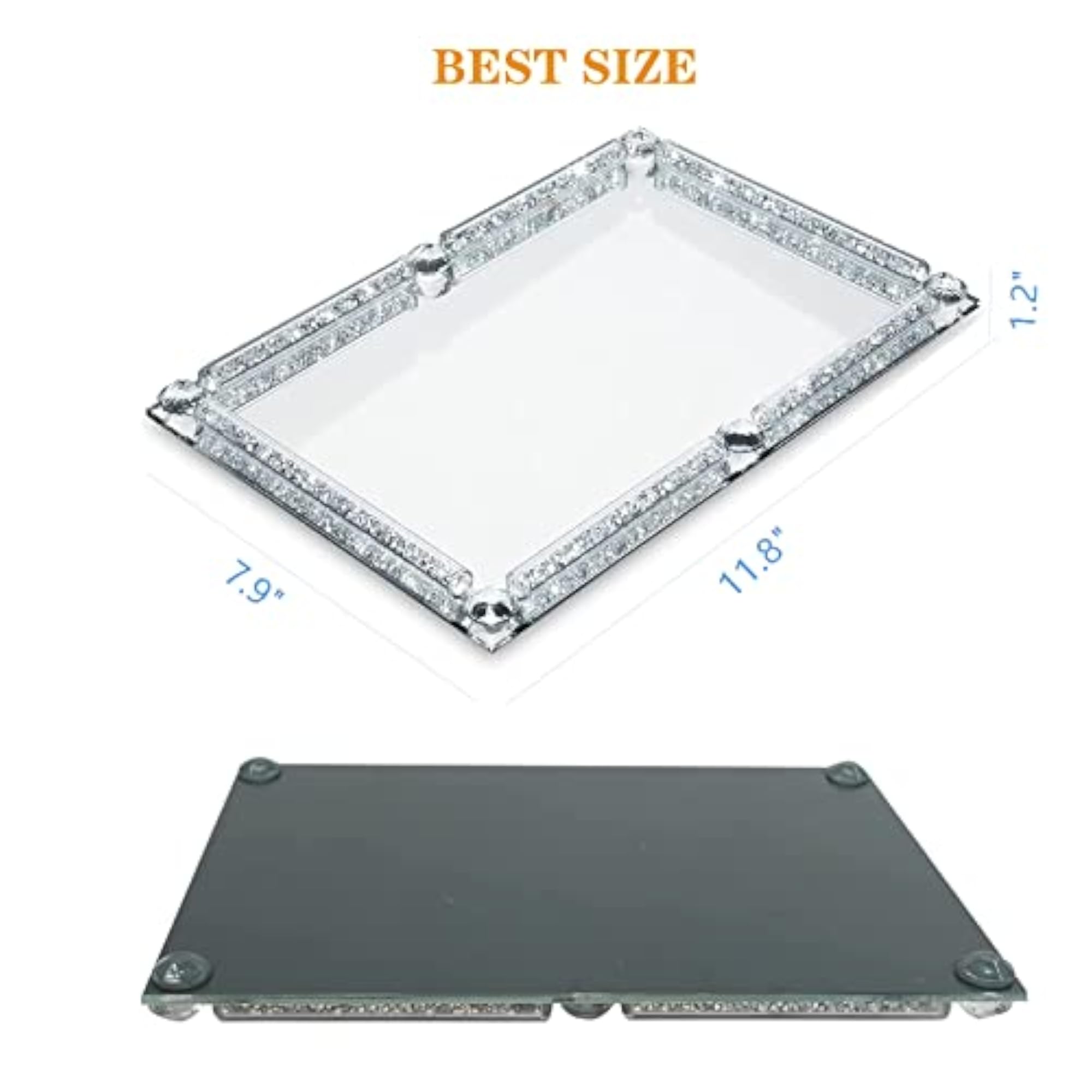 Crystal Glass Tray, 11.8"x7.9" Silver Rectangular Perfume Tray